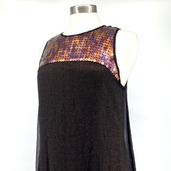 ABS Womens Brown Sleeveless Silk Dress Balloon Hem Sequined Bodice Size 6 New - Picture 1 of 16